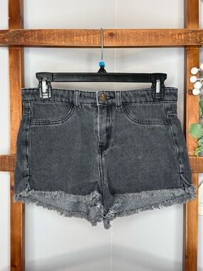 Washed Black High-Rise Frayed Hem Denim Shorts